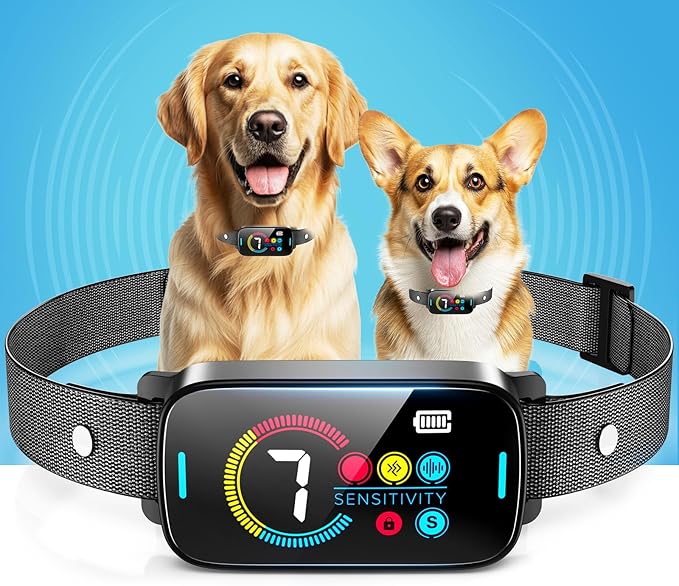 Ultrasonic Smart Bark Collar for Large Medium Small for Dogs Automatic Anti Barking Training Collar Rechargeable Bark Collar with Waterproof Vibration and Beep 7 Sensitivity Black