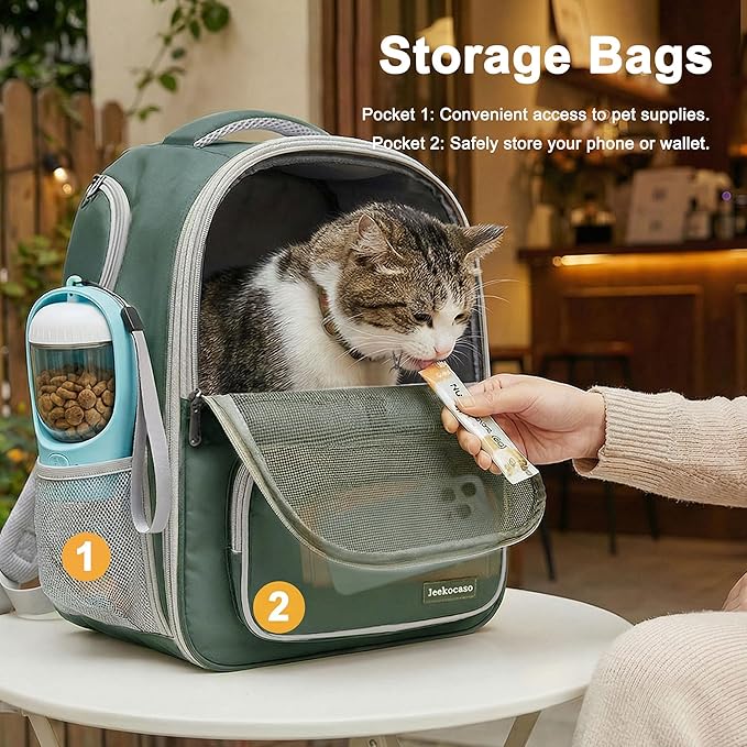 Cat Backpack Carrier Expandable, Breathable Mesh & Lockable Zippers & Shaded Curtains & Multi-Entry, Pet Backpack for Kitty Puppy Small Dogs Up to 18lbs for Travel, Hiking, Car, Vet(Green)