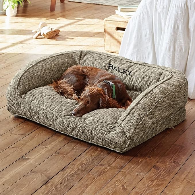Orvis Comfort Fill-Eco Couch Dog Bed – Plush Three-Sided Bolster with Comfort Fill-Eco Cushion, Quilted Cover, Zip-Off & Machine Washable, Charcoal Chevron - Medium