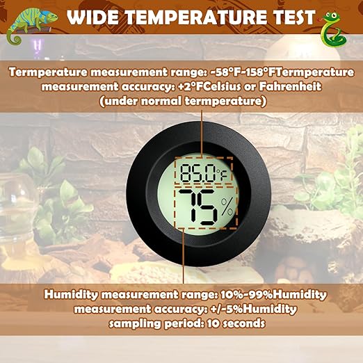 Vodolo 2PCS Reptile Thermometer and Humidity Gauge,Digital Adhesive Reptile Terrarium Hydrometer,Bearded Dragon Tank Accessories,Pet Humidity Meter Supplies for Leopard Crested Gecko,Snake,Lizard
