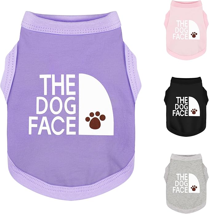 Personality Canine Attire: Soft, Lightweight Cotton Dog Clothes with 'The Dog Face' Print. Small and Medium Breeds, Perfect for Everyday Wear, Comfortable and Breathable Pet Shirt Purple XXS