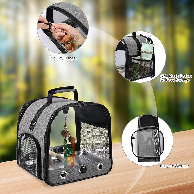 Bird Carrier Bag Bird Travel Cage with Stand, Small Bird Carrier for Parrot, Portable Bird Carrier Travel Bag, Pet Transparent Breathable Travel Cage