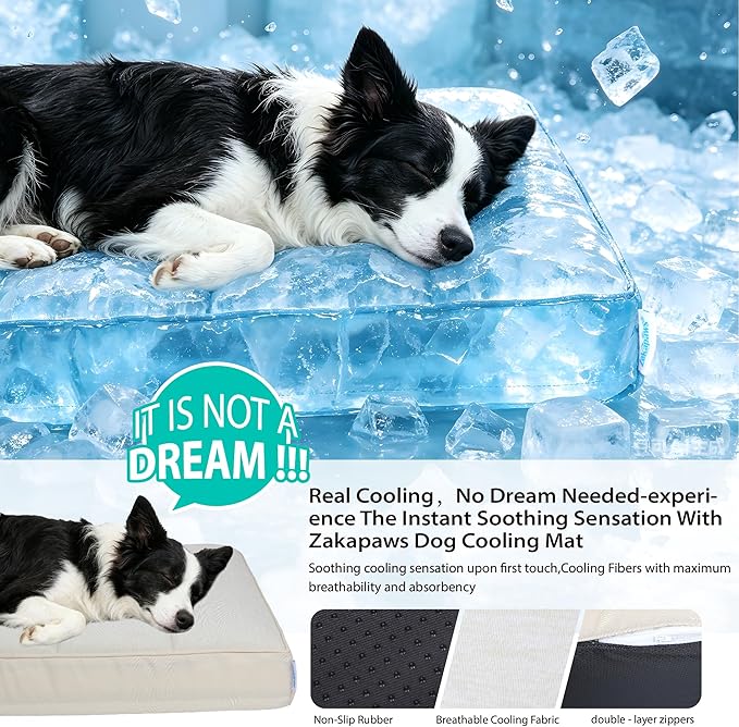 Cooling Dog Bed for X Large Dogs - Orthopedic Pet Beds with Memory Foam, QMAX>0.5, Waterproof Removable Washable Cover for Hot Weather, Dark Beige, 41" L x 27" W x 3" H