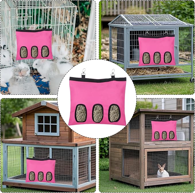 2PCS Rabbit Hay Feeder,3 Hole Hay Bag for Rabbits, Washable Hanging Small Animal Feeder for Guinea Pig Bunny Chinchillas Hamsters and Other Pets