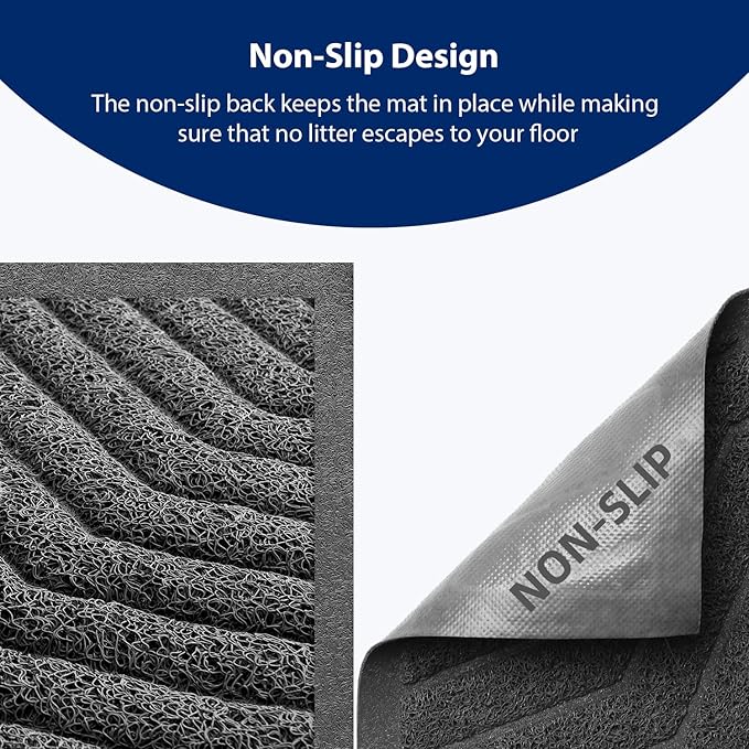 WePet Cat Litter Box Mat(No. 02-2), Kitty Premium PVC Pad, Durable Trapping Rug, Phthalate Free, Urine-Resistant, Scatter Control, XXL 47 x 36, Grey