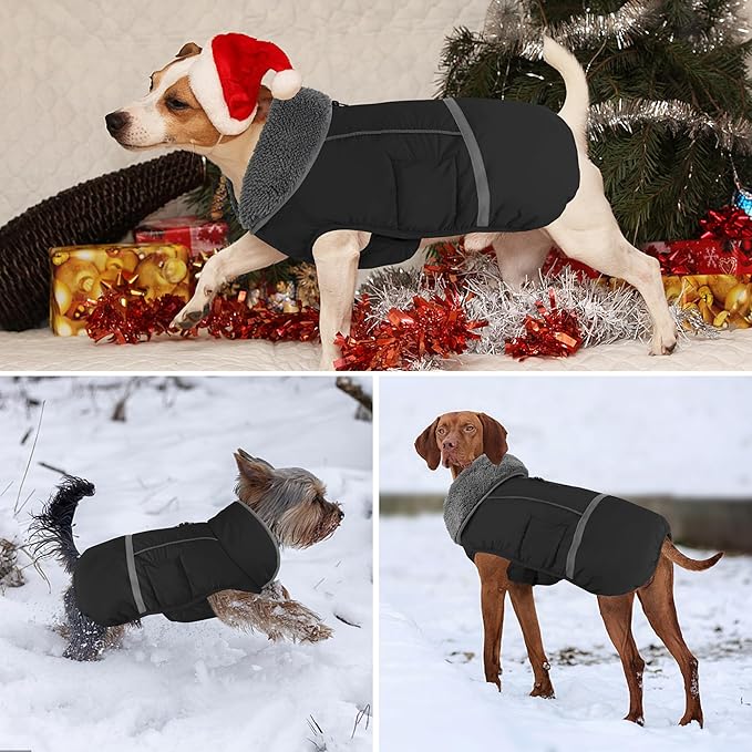 Dogcheer Warm Dog Coat, Waterproof Dog Jacket Christmas Puppy Winter Coat with Buckle, Reflective Adjustable Pet Snow Jacket Turtleneck Fleece Sweater for Small Medium Large Dogs - Black, S
