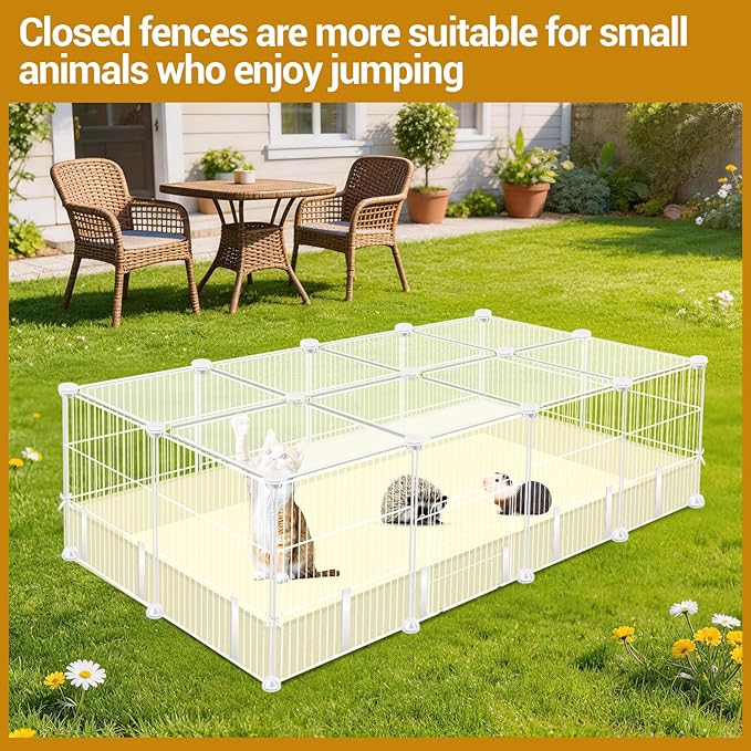 VISCOO 20 Panels Guinea Pig Cages, 48" x 24" x 16" DIY Small Animal Playpen with Transparent Top & Waterproof Mat, Enclosed Rabbit Cage for Bunny, Guinea Pigs, Hamsters, Metal Wire Yard Fence