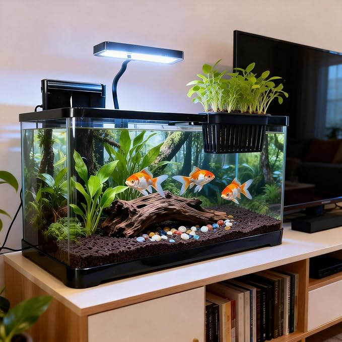 5 Gallon Fish Tank, Aquarium Plastic Starter Kit with Filter, Small Net and LED Light, Fish Tank for Betta, Plastic Nano Aquarium with Lid(18.5 * 7.87 * 8.07 inch/Black) (5 Gallon Fish Tank)