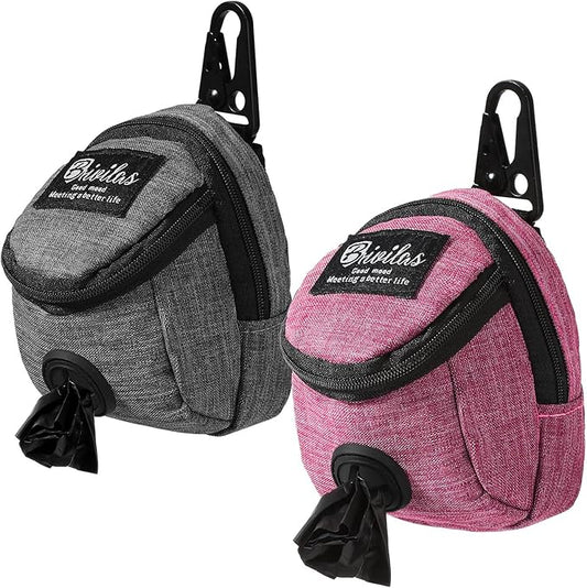 Talltalk 2 Pieces Dog Treat Pouch Pet Dog Poop Holder Dispenser Outdoor Carrier Waste Zipper Pouch with Metal Button for Most Leash(Pink,Grey)