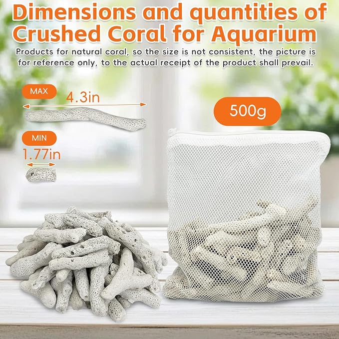 kathson 1.1lb Crushed Coral for Aquarium Crushed Coral for Freshwater Aquarium Corals for Fish Tank to Raise ph Filter Media for Fish Tank with Mesh Bag for Fish Tank Filter Media Decorations