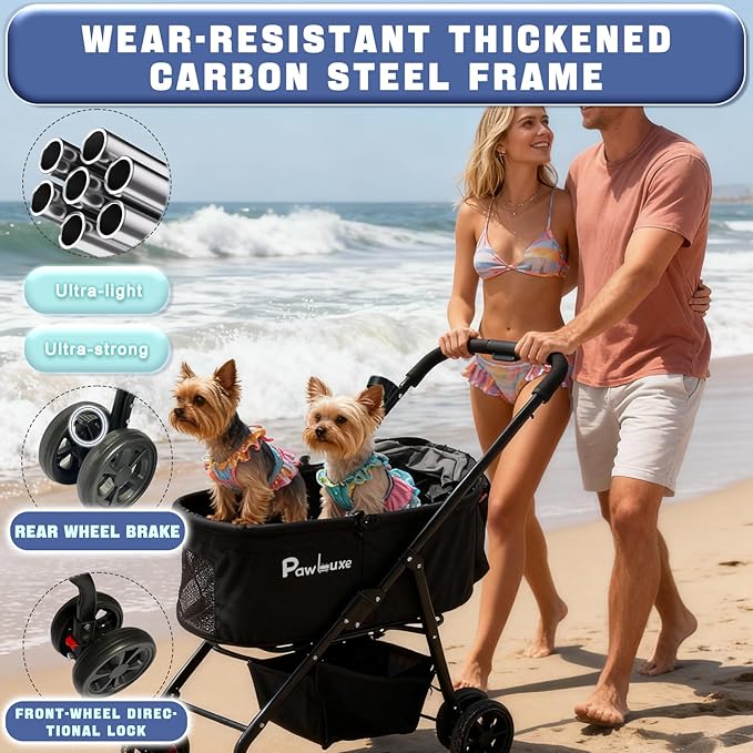 4 Wheels Pet Stroller 4 in 1 Pet Stroller with Detachable Carrier for Small & Medium Dogs Cats up to 55 lbs Easy-Folding Travel Dog Wagon with Car Seat Breathable Mesh,Blue Cartoon