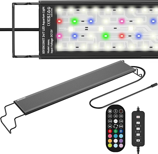24/7 LED Aquarium Light with Remote for 36-46 Inch Plant & Fish Tank IP68, 12-Color & Gradient & Full Spectrum Light with Timer, Auto On/Off, Brightness, Extendable Brackets for Freshwater