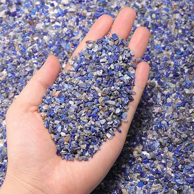 1LB Crystal Chips Stone Lapis Lazul 3-5mm Mini Decorative Rock | Crushed Crystal Quartz Bulk,Irregular Polished Rocks for Fish Tank,Vases Filler,Succulent Plants Decor,Aquarium Gravel Rocks