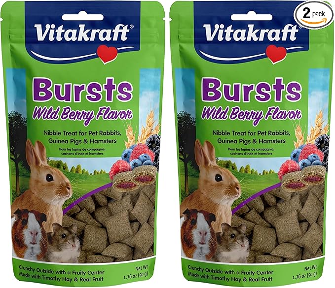 Vitakraft Bursts Small Animal Treats - Wild Berry Snacks - for Rabbits, Guinea Pigs, and Hamsters 1.76 Ounce (Pack of 2)