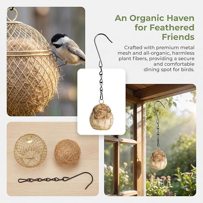 4PCS Bird Nesting Material, Refillable Hummingbird Nesters Cage Holder with Nest Stuffing for Wild Birds Nesting Station,Nesting Balls Make Great Gifts for Bird Lovers and are Perfect for DIY