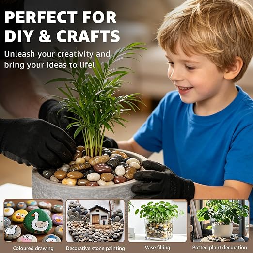 1-2" Polished Pebbles, Medium River Rocks for Potted Plants (43lb, Mixed) | Natural River Stones, Highly Polished, for Large Planters & Fountains, Retains Soil Moisture,Approx 350-400 Rocks per 43 Lbs