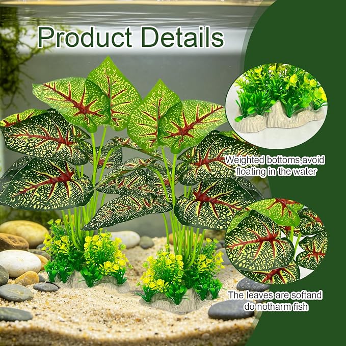 Silk Aquarium Plants 2-Pack 11.8in Tall for Medium to Large Tanks | Soft non-toxic silk, fish-safe, weighted base, bendable stems, ideal for 20+ gal tanks