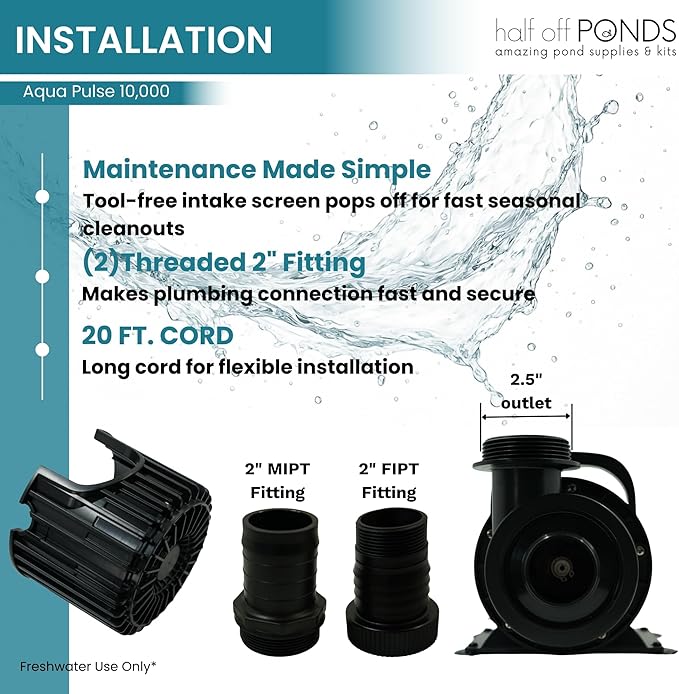 HALF OFF PONDS Submersible Water Pump, 10,000 GPH Pond Pump with 200FT Power Cord and 31FT Max Head, 720W Ultra Quiet Energy Efficient Pump for Koi Pond, Fountain, Waterfall, Water Garden, Skimmer