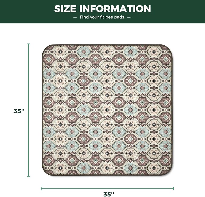 FXW Washable Pee Pads for Dogs, Puppy Pads with Super Absorbent, Specifically Designed for Potty Training, 35" Square, Tribal Beige, 2 Packs