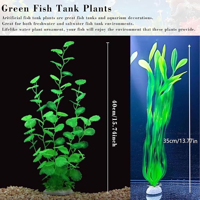 Aquarium Artificial Plants 2 Pack – Tall Realistic Fish Tank Plants Decor with Stable Base, Safe Soft Leaves for Betta, Guppy, Shrimp & Tropical Fish, Natural Aquascape Decoration for Aquarium