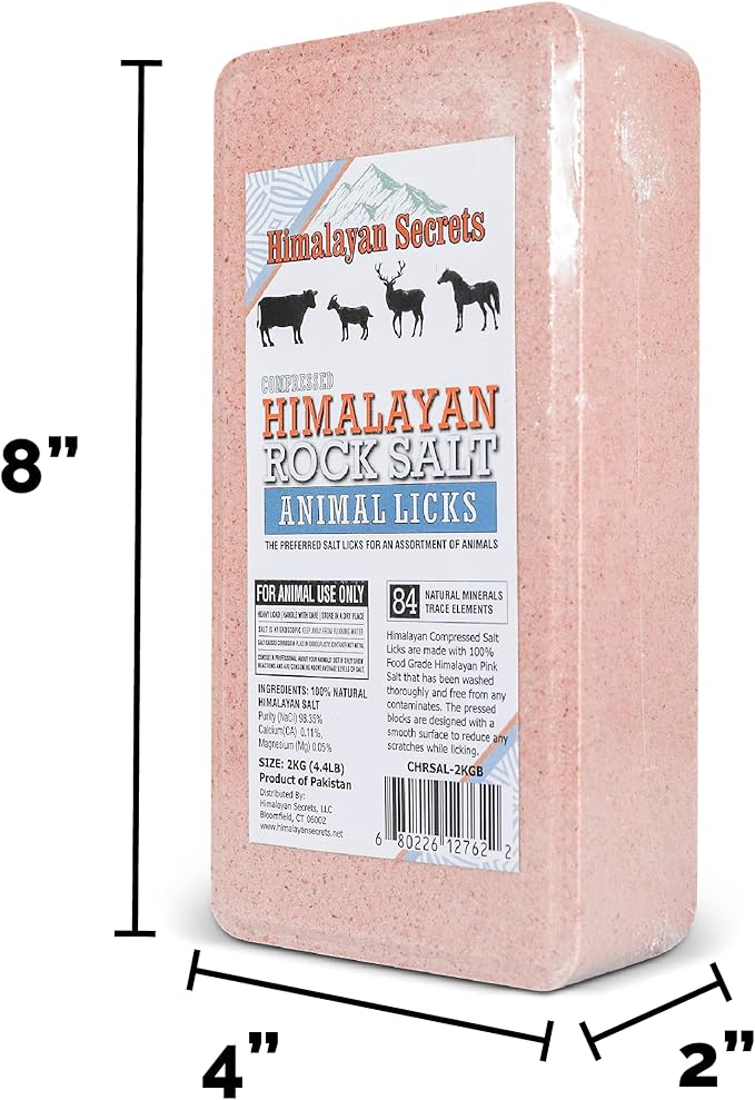 Salt Block for Deer & Horses – Compressed Mineral Salt Lick for Livestock, Cattle & Goats – Himalayan Secrets Pink Rock Salt Block (4.4LB/2KG, Block)