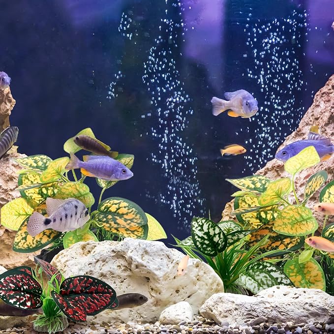Moonorange Reptile Artificial Plants, Terrarium Plants Decorations Supplies, Aquarium Fish Tank Plant, Amphibian Habitat Hideout Tank Accessories(M Set-4pcs/C)