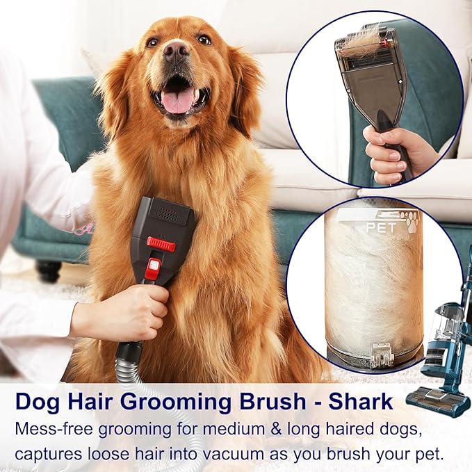 Portek Dog Brush Vacuum Attachment for Shark Navigator Lift Away NV360 Rotator NV501 Rocket HV301 HV322 Stratos AZ300..., Pet Hair Shedding Grooming Tool Kit with Extension Hose Adapters