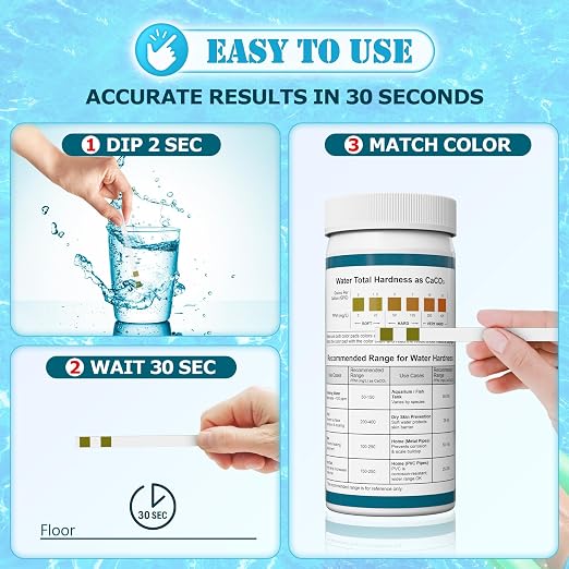 Water Hardness Test Kit & Hard Water Test Strips for Softener | Double Check Strips, Hardness Tester for Home, Drinking, Aquarium, Pool, Well, Tap and All Water Sources, 0-425 ppm/0-25 gpg