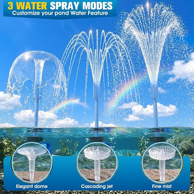 2026 Upgraded Pond Pump,Submersible Water Pump for Fountain Light-Deep Blue | 2-in-1 Pool Cover Pump with Fountain Light,Sump Pumps for Pool Draining,Pond Fountain Pumps Outdoor,Auto Water Sensor, 16ft