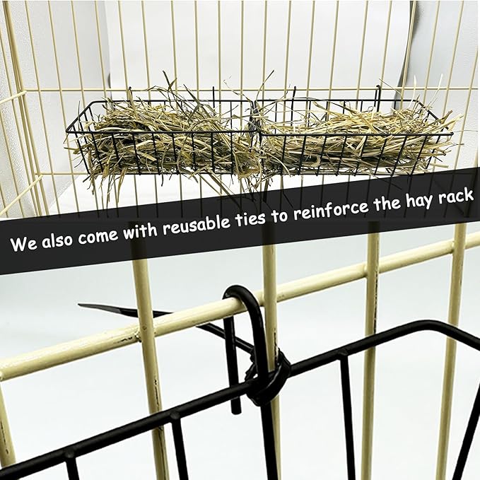 Rabbit Hay Feeder Rack Guinea Pig Hay Dispenser for Cage Hanging Metal Feeder Small Animals Hay Holder Manger for Rabbits Guinea Pigs Chinchillas Ferrets (Black - 4 in a Group)