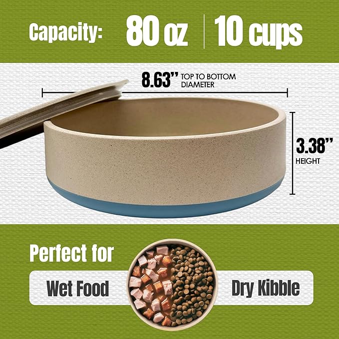 Palz&Co EcoBowl with Lid for Dogs & Cats, 80 oz Blue - Natural Bamboo Pet Bowl with Non-Slip Base, Pet Food and Water Dish, Dishwasher Safe