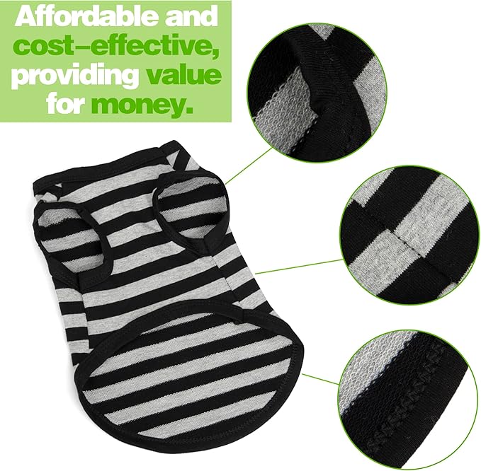 Paiaite 3 Pieces Striped Dog Shirt Dark Color Cotton Sleeveless Puppy Shirts Breathable Pet Apparel Tank Top Colorful Puppy Sweatshirt Clothes for Small Medium Dogs XXS