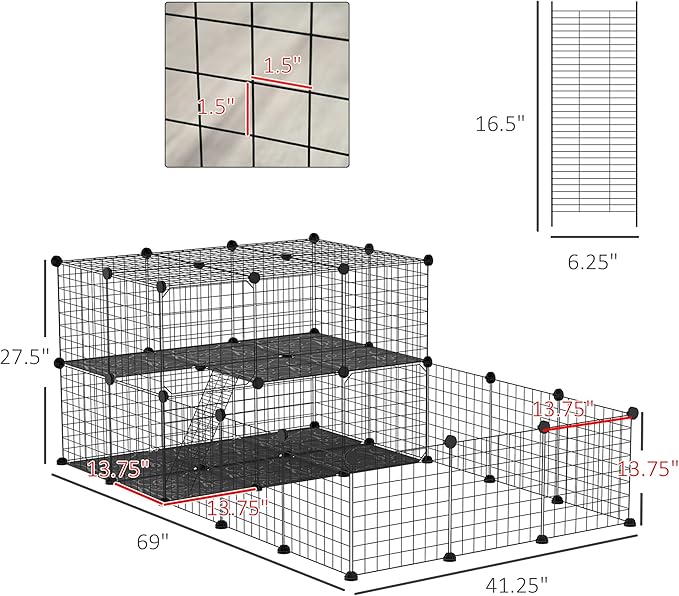 PawHut 47 Panels Pet Playpen, Small Animal Playpen with Doors, Portable Metal Wire Yard Bunny Pen for Guinea Pigs, Chinchillas, 14" x 14"