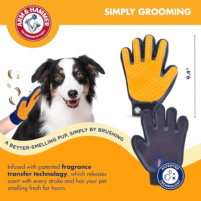 Arm & Hammer Deodorizing Dog Grooming Glove, Fragrance Transfer Technology with Baking Soda, Deshedding Glove for Bathing & Dry Grooming, Pet Hair Removal, Sweet Lily & Vanilla Scent