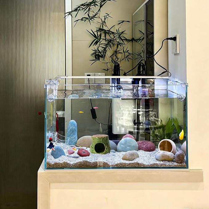 Ceramic Aquarium Decor Natural Tree Green Betta Fish Tank Cave | Smooth-Surface Safe for Fish Hiding & Breeding, Easy-Clean, No Assembly, for Play & Rest,Fits 2.5-5 Gallon Fish Tanks
