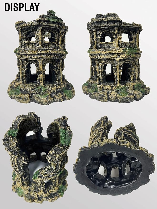 Antique Roman Column Ruins Fish Tank Decorations - Roman Column Round European Castle Aquarium Ornaments Fish Tank Hideouts Rocks Stone Cave for Betta,Shrimp,Goldfish Tank Landscaping