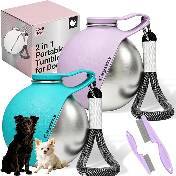 2 in 1 Portable Tumbler for Dogs, 2026 New 10Oz Stainless Steel Dog Water Bottle with Silicone Foldable Bowl, Leak-Proof 2 in 1 Portable Small Dog Water Bottle for Walking, Hiking & Travel (2PCS-Mix)