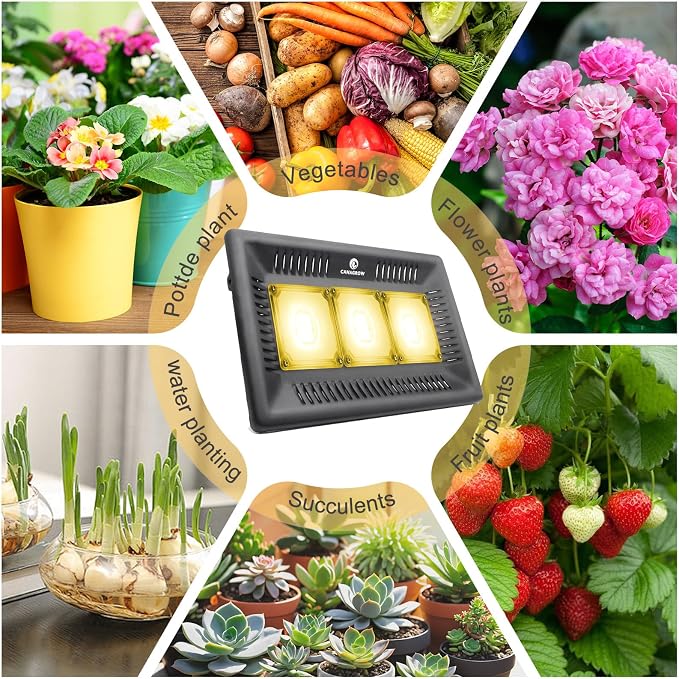 CANAGROW Waterproof Plant Light, Outdoor Grow Light, Sunlike Full Spectrum COB LED Grow Lamp, Refugium Light for Saltwater Aquarium, No Noise, Heating Lamps for Plants Seeding Veg Blooming Fruiting