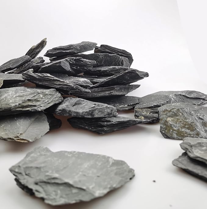 Voulosimi Natural Slate Rocks PH Neutral Stone Perfect Rocks for Aquariums, Landscaping Model,Tank Decoration,Amphibian Enclosures (3.5 LB, 1-3 inch)
