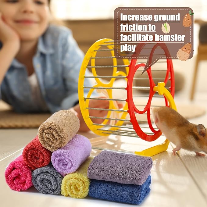 Buryeah 8 Piece Multi Animal Cage Liners Fleece Bedding Mats Warm Towels for Hamsters Rabbits Ferrets Hedgehogs by Guinea Pig Blankets (Multicolor, 11.8 x 11.8 Inch)