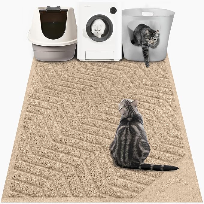 WePet Cat Litter Box Mat(No. 02-2), Kitty Premium PVC Pad, Durable Trapping Rug, Phthalate Free, Urine-Resistant, Scatter Control, XXL 47 x 36, Beige