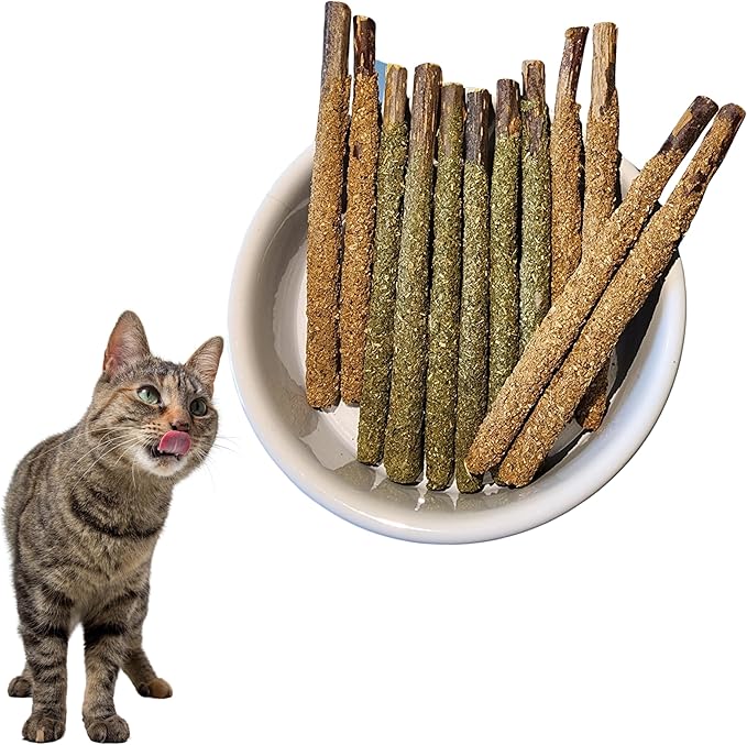 12 Pack Silvervine Sticks Cat Toy, Natural Chew Stick for Dental Care Teeth Cleaning,Matatabi Cat nip Treat Toys for Indoor Cats & Kittens Catmint Silvervine Blend Sticks