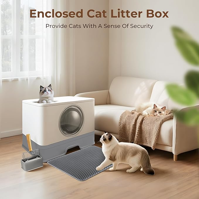 XXXL Stainless Steel Litter Box with Lid, Front Entry Top Exit, Extra Large Metal Cat Litter Box with Drawer, Maine Coon Cats, with Litter Scoop & Litter Mat, Anti-Odor, Anti-Leakage & Non-Stick