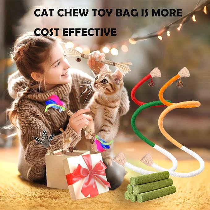Cat Toys 24Pack Cats Grass Treat Catnip Toy with Silvervine for Indoor Kitten Toys Wood Kitty Chew Rope Grass Sticks for Teeth Cleaning Kitten Snack for Catnip Dental Care Self Play
