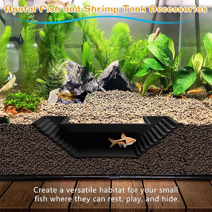 Aquarium Underground Tunnel Small Fish Cave Hideout with 2 Entrances Under Gravel Viewing Shrimp Tunnel Plastic Fish Tank Decoration (Black)