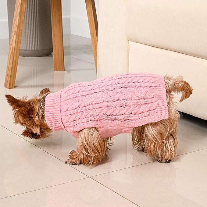 2 Pack Dog Sweaters for Small Dogs Winter Turtleneck Pullover Cable Knit Fleece Stretch Puppy Doggie Chihuahua Toy Poodle Yorkie Pomeranian Boy Girl Pet Clothes (XS, Pink & Red)