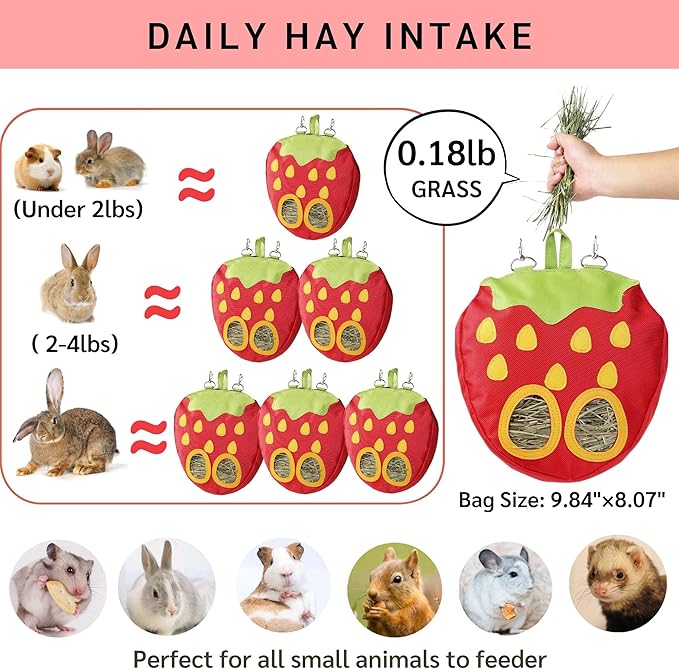 JanYoo Rabbit Hay Feeder Bag for Cage Guinea Pig Timothy Hay Dispenser Storage Manger Hanging Large Less Waste for Bunny