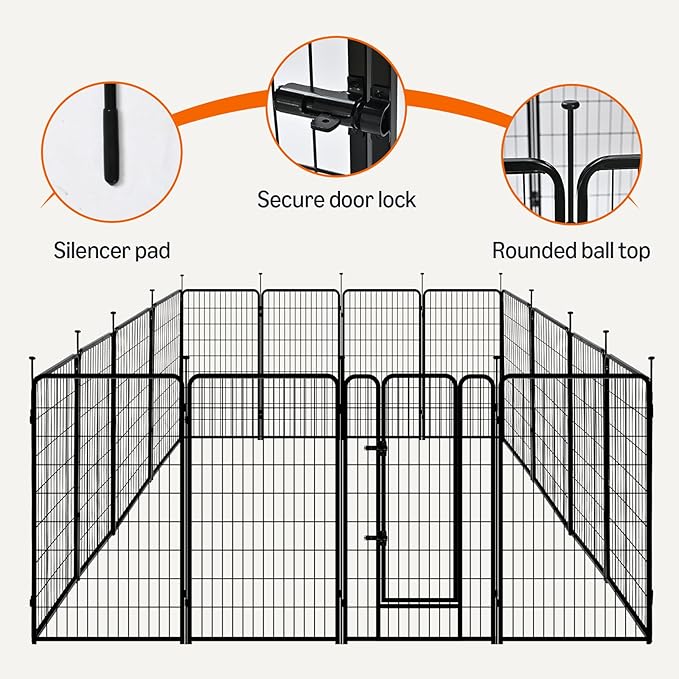 Amazon Basics Dog Playpen, 16 Panels Metal Fence with Door, Foldable for Indoor and Outdoor Use, Suitable for Small to Medium Sized Dogs, 48 Inch Height, Black