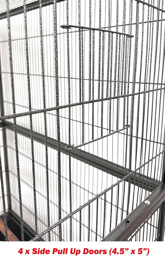 X-Large Sturdy Wrought Iron Breeding Flights Canary Parakeet Cockatiel African Grey Lovebird Finches Parrot Home Cage Double Large Front Doors 4 Side Doors Bottom Storage Shelf On Lockable Wheels