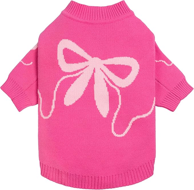 Fitwarm Bowknot Valentines Dog Sweater, Thermal Dog Winter Clothes for Small Dogs Girl, Charming Dog Valentines Outfit, Doggy Pullover Jumper, Holiday Pet Apparel, Pink, Large